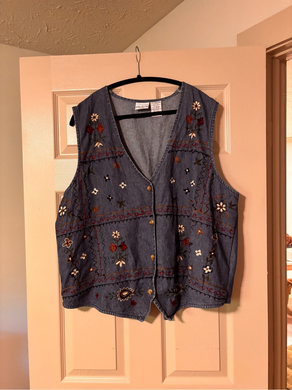 Bobbie Brooks Embroidered Denim Button-Front Vest - Blue